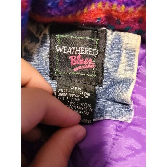 Weathered Blue vintage denim purple puffer jacket unisex - Picture 4 of 11